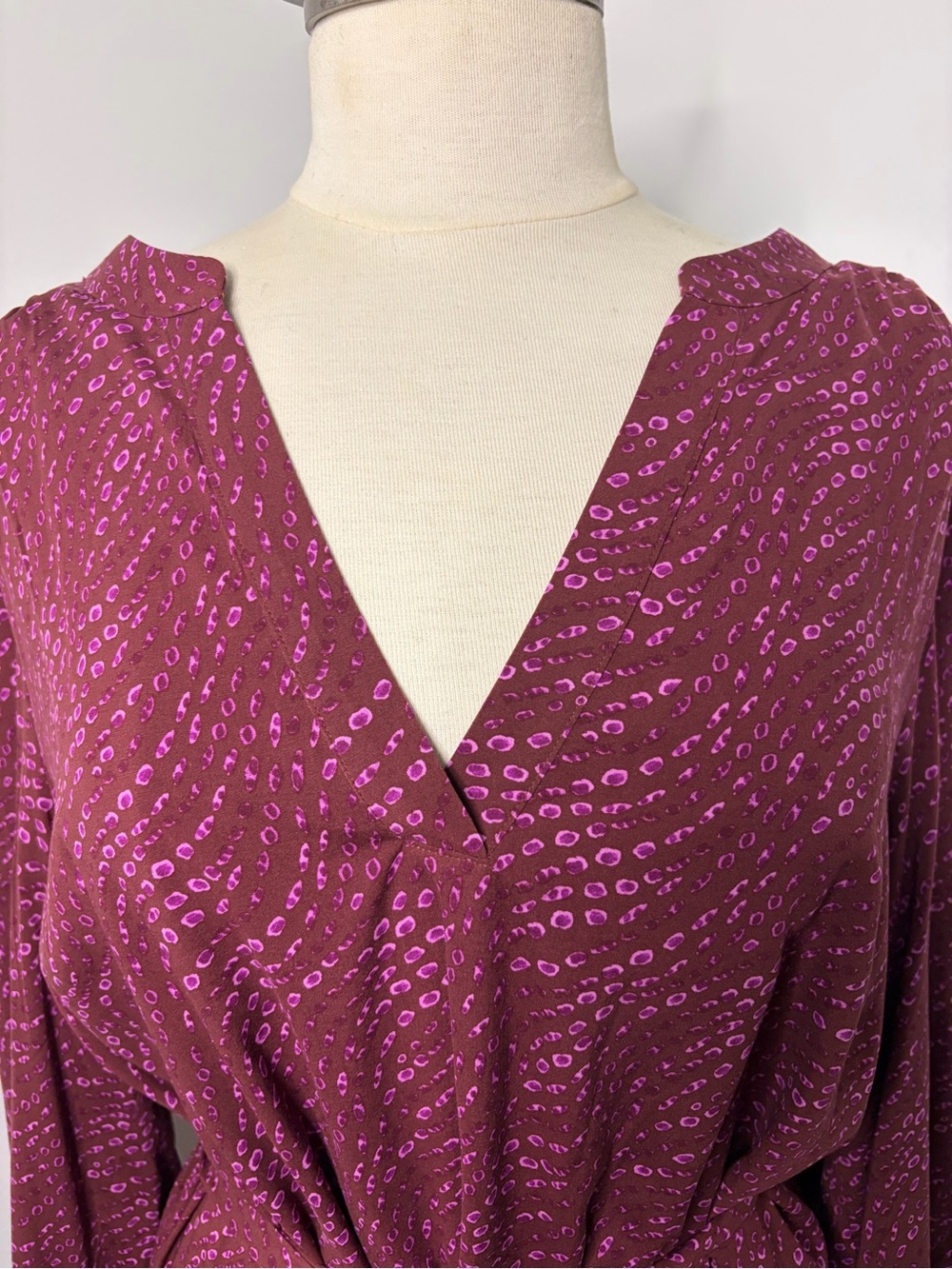 Penn. Penningtons Burgundy Abstract Print Tie Waist Midi Dress - Size 1X - Picture 3 of 14